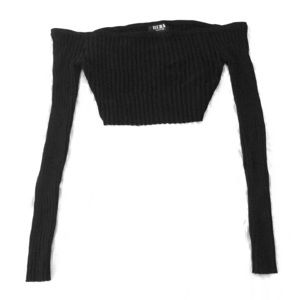 Black ribbed off shoulder top from OOTDFASH.COM